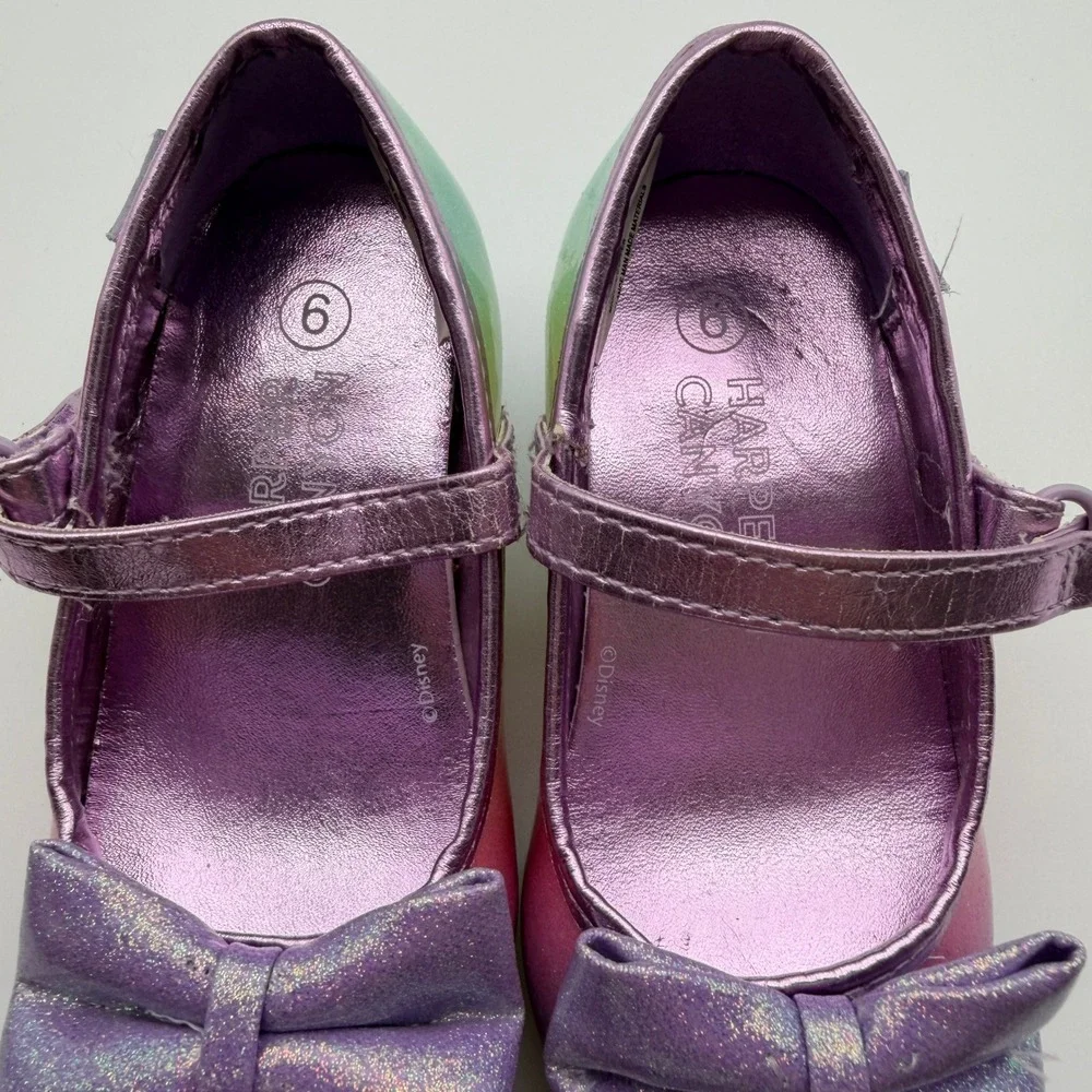 Harper Canyon Disney Kids Rainbow Ombre Glitter Mary Jane Bow Pumps Heels Size 6